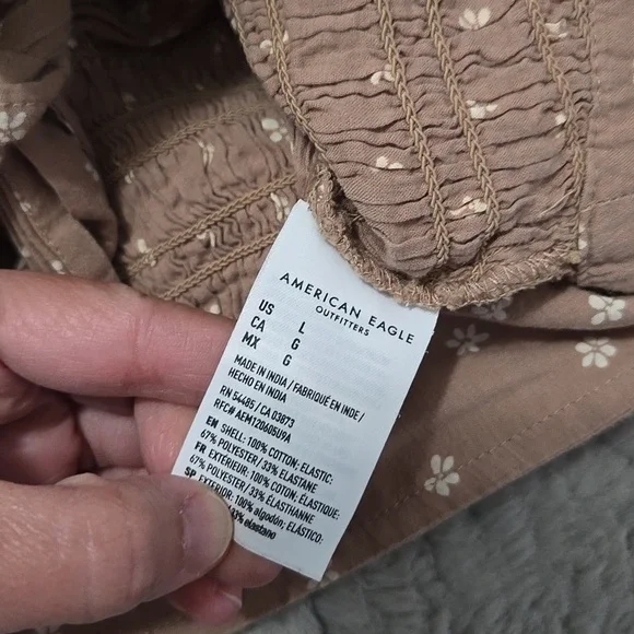 American Eagle Outfitters tan tie front floral blouse size L - Picture 4 of 8